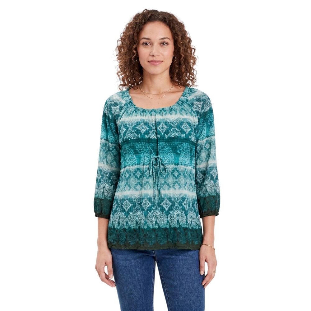 LizWear Teal Peasant Blouse XL with Drawstring